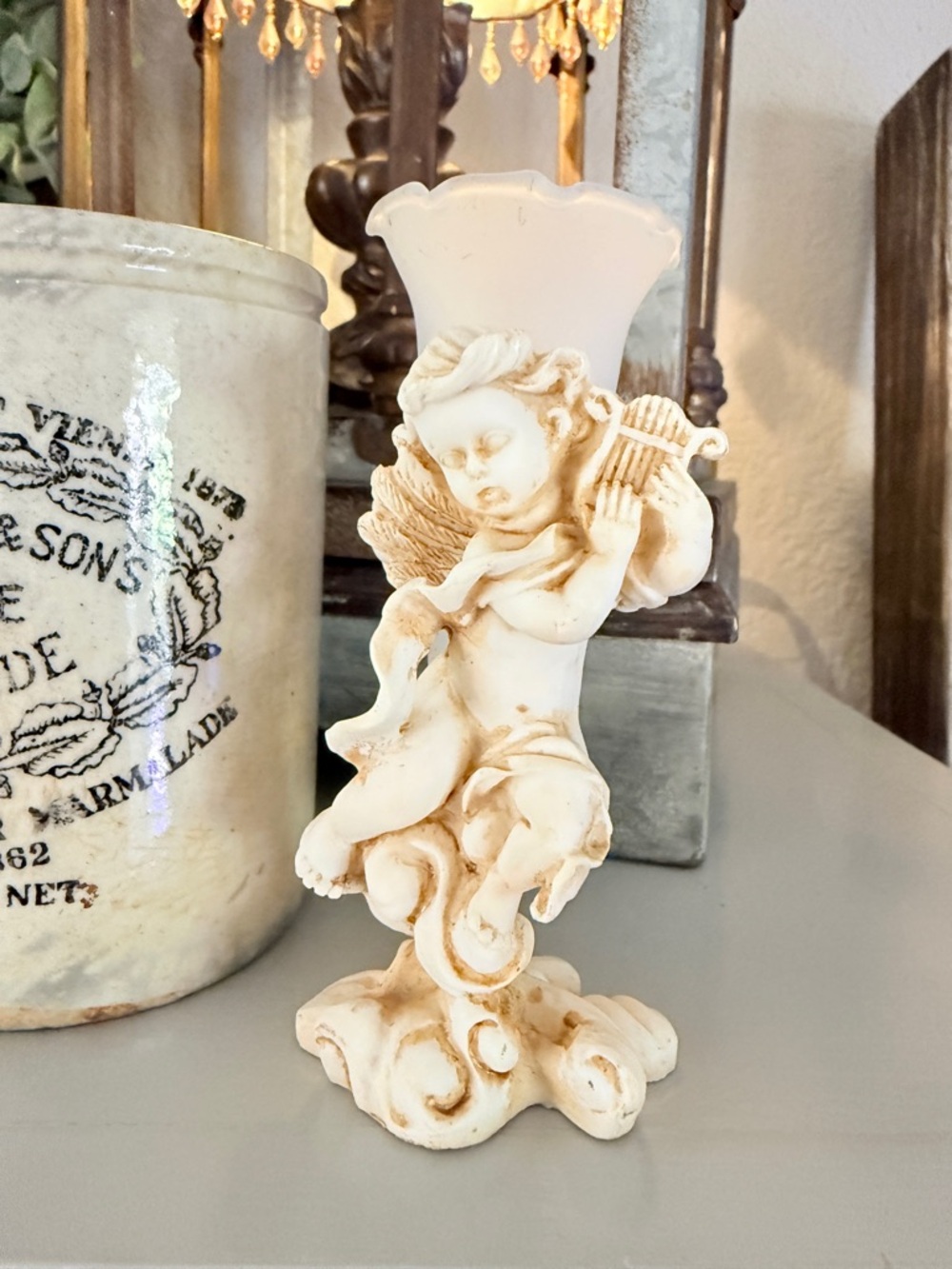 Vintage Italian Cherub Bud Vase - Cream White - Picture 3 of 15
